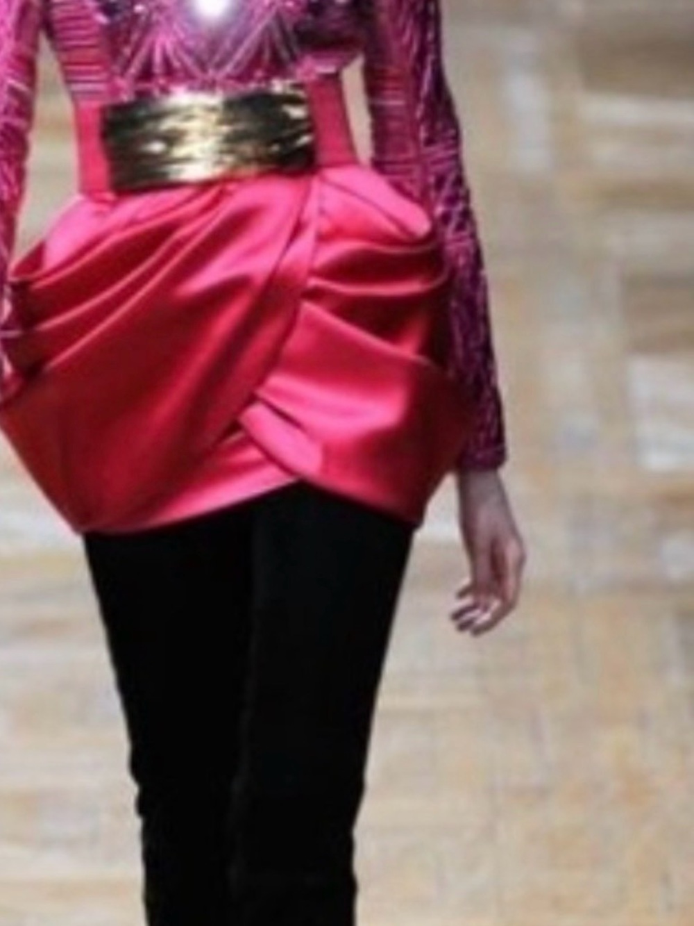 Balmain Satin Tulip Mini Skirt in Fuchsia Red